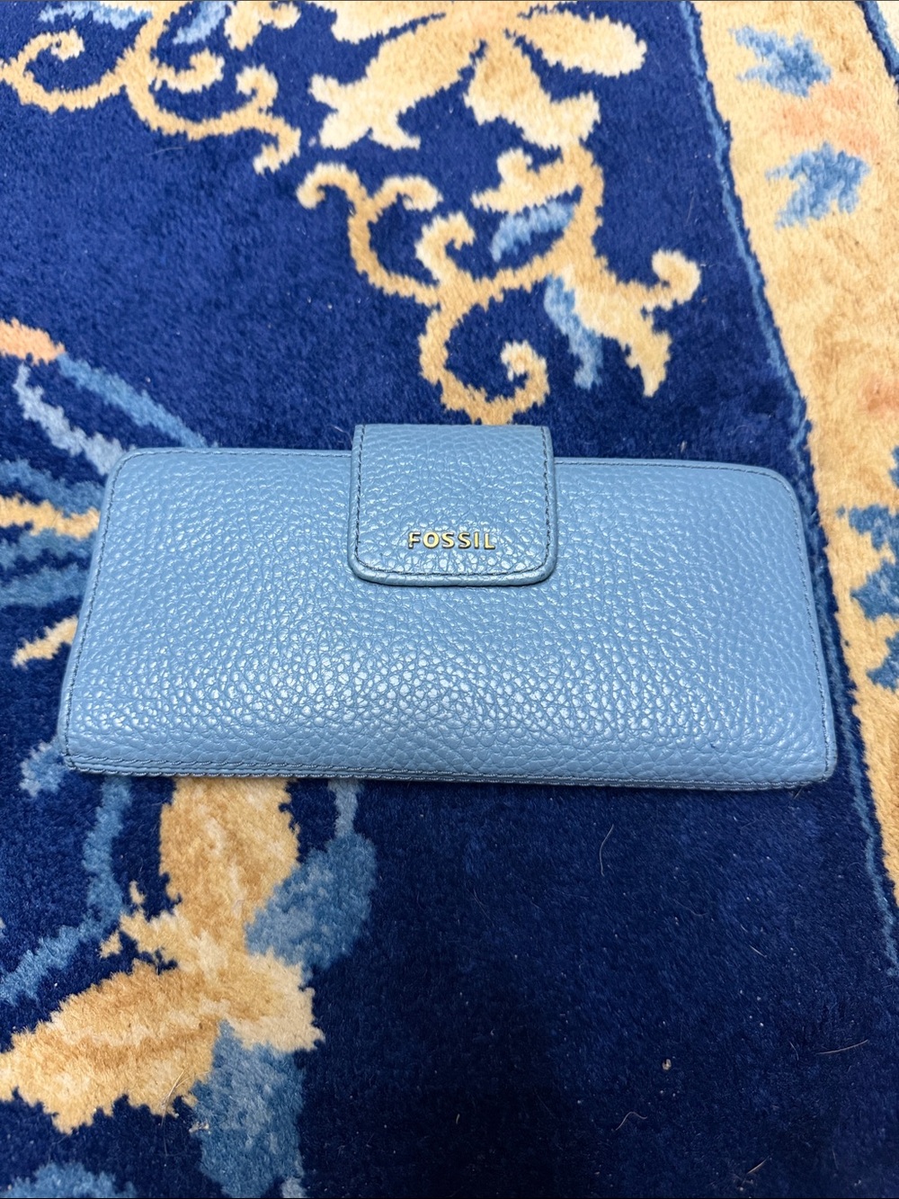 Fossil Light Blue Pebbled Leather Snap Wallet